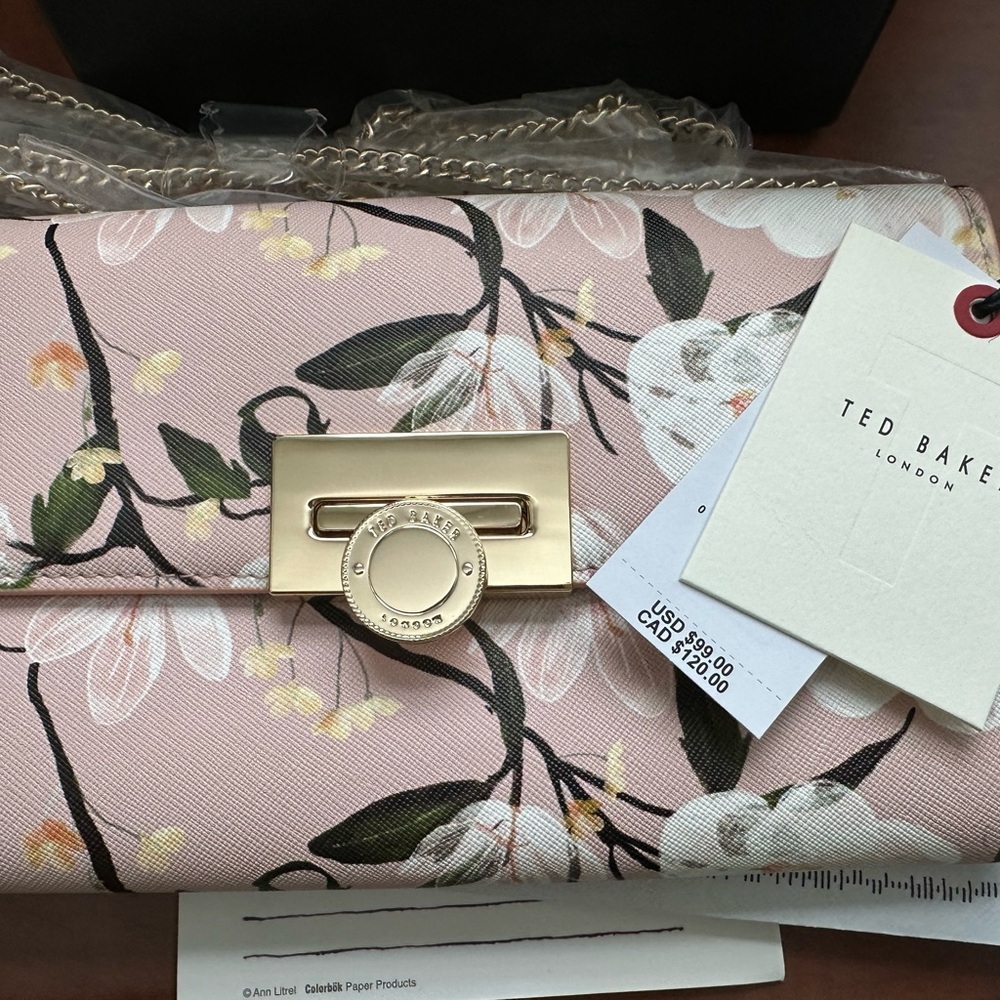 Ted Baker Pink and Gold Floral Parisa Crossbody Clutch